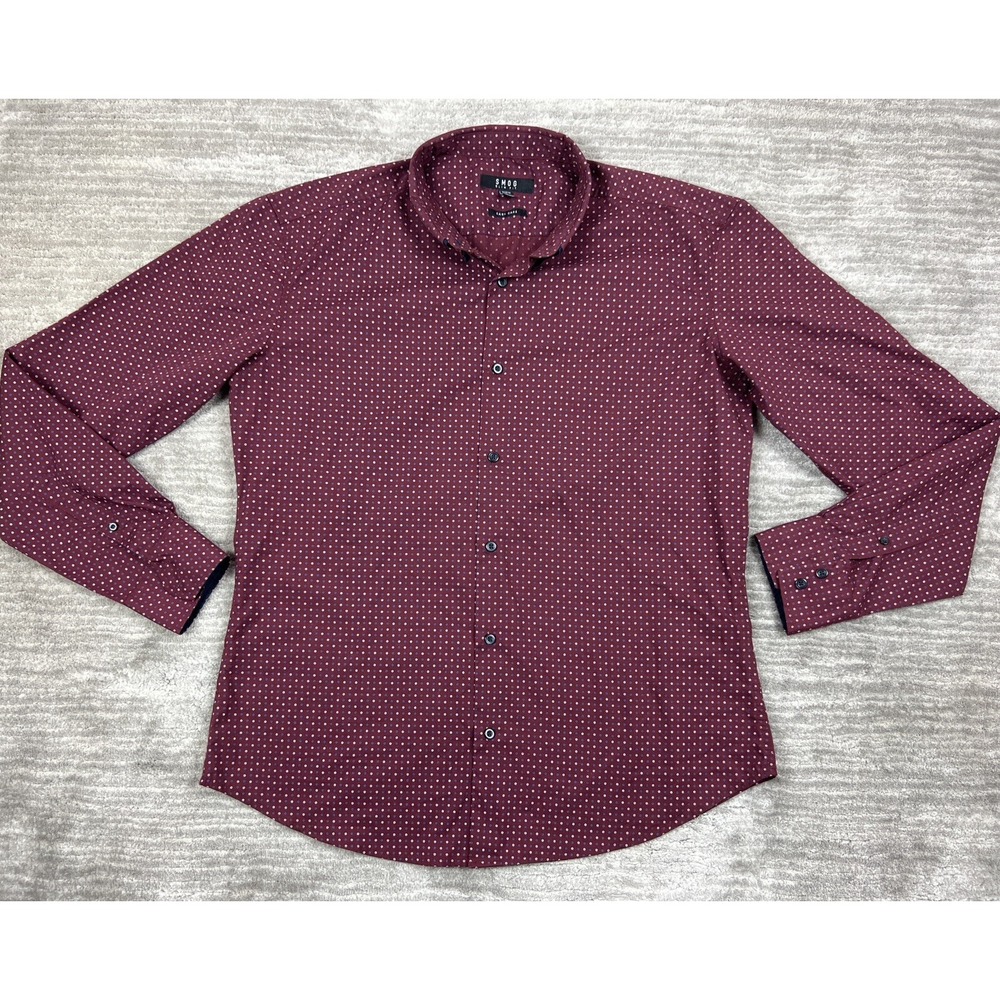 Smog Button Down Shirt Mens XL Burgundy Slim Fit Floral Micro Print Easy Care